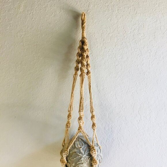 Macreme double plant holder hanger twist design natural boho rustic decor - Picture 2 of 5